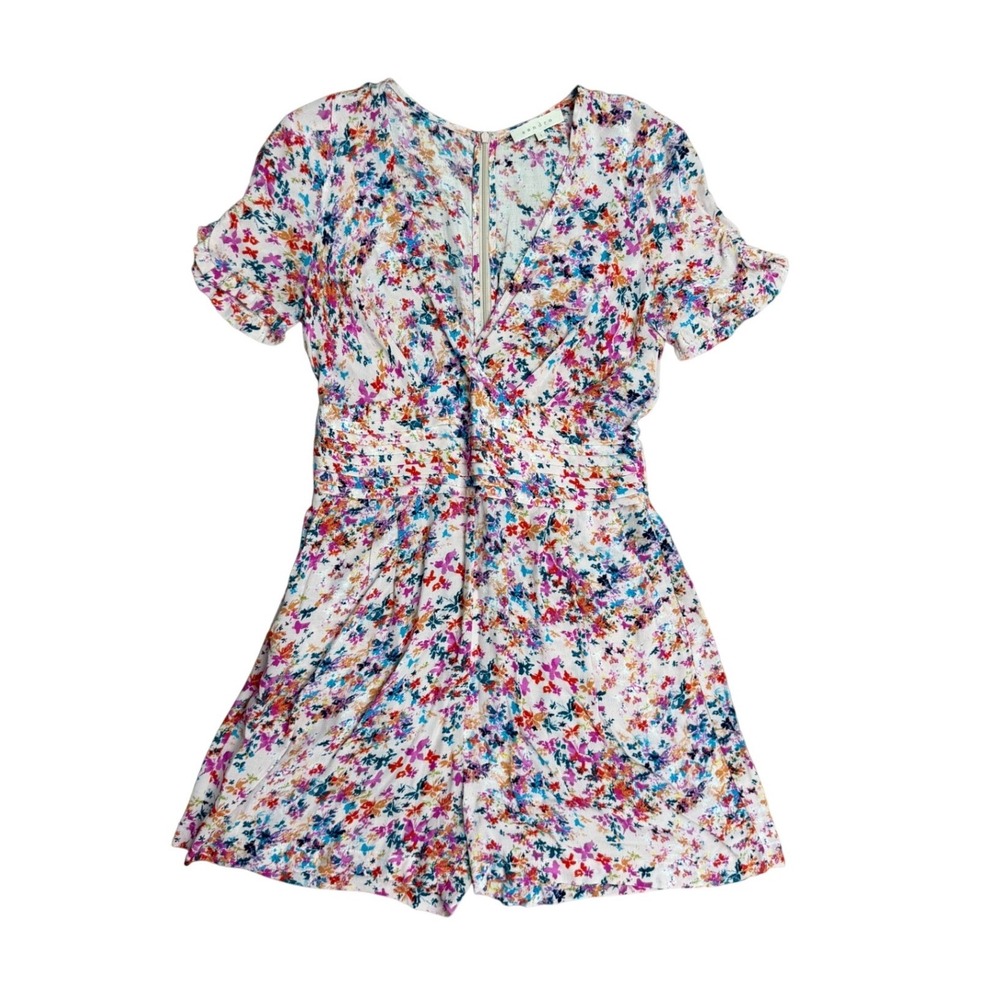 Sandro Paris Floral Print Romper Pink V-Neck Short Sleeve Summer Playsuit